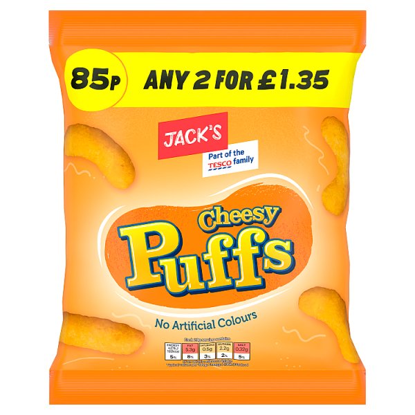 Jack's Crisp Snacks Cheap 85p CRISPS CHEAPESTCRISPS - Cheesy Puffs 60g