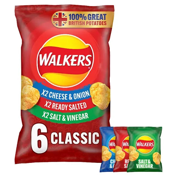 WALKERS MULTIPACK 6*25G CRISPS/SNACKS BIG PACK SHARING BAG