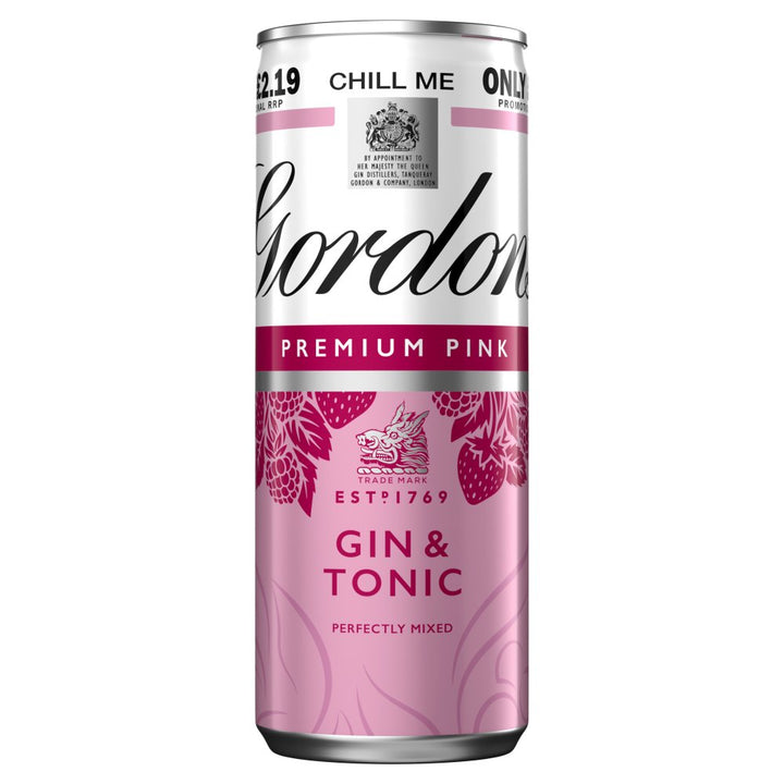 Gordon's Premium Gin & Tonic 250ml 5% vol £2.19 PMP - Gin & Tonic Pink Lemonade