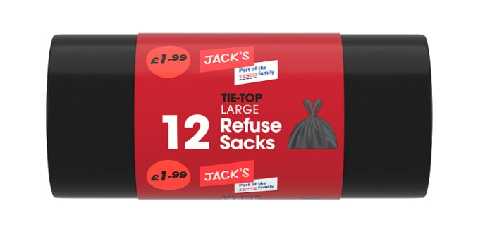 Jacks 12 Tie Top Large Refuse Sacks 1.99pm