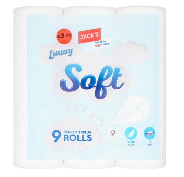 Jacks Luxury Soft 9 Toilet Tissue Rolls £3.75PM