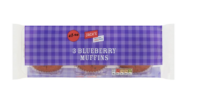 Jack's 3 Blueberry Muffins 275g £1.49