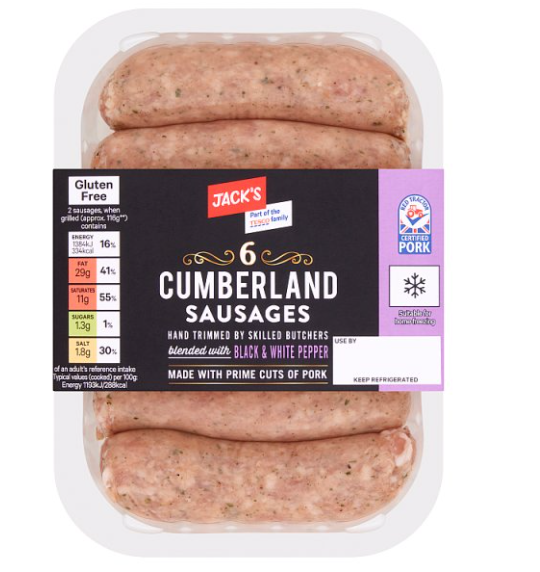 Jack's 6 Cumberland Sausages 400g £3.50