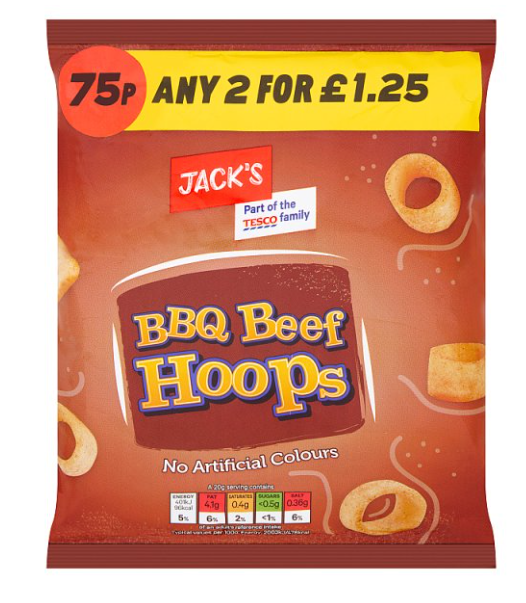 Jack's BBQ Beef Hoops 60g 0.75 2 for £1.25