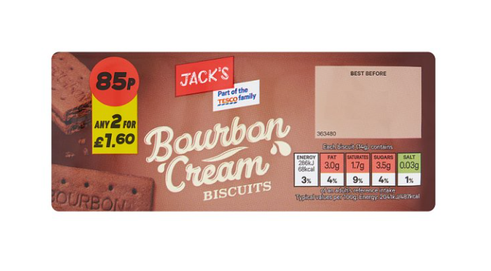Jack's Bourbon Cream Biscuits 150g 85p 2 for 1.60pm