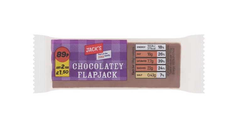 Jack's Chocolatey Flapjack 85g 89p 2 for £1.50