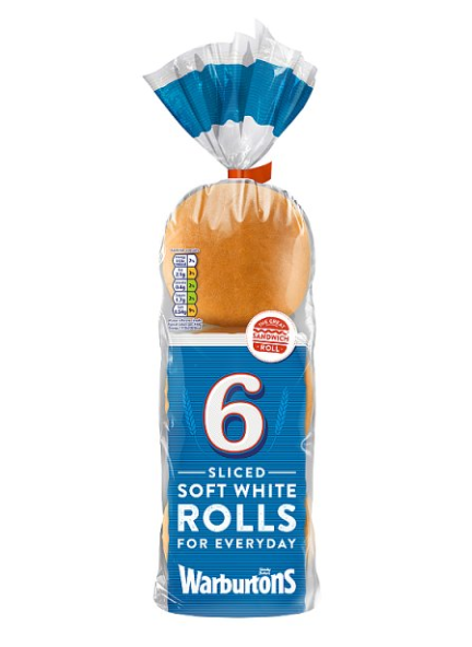 Warburtons 6 Sliced Soft White Rolls £1.65