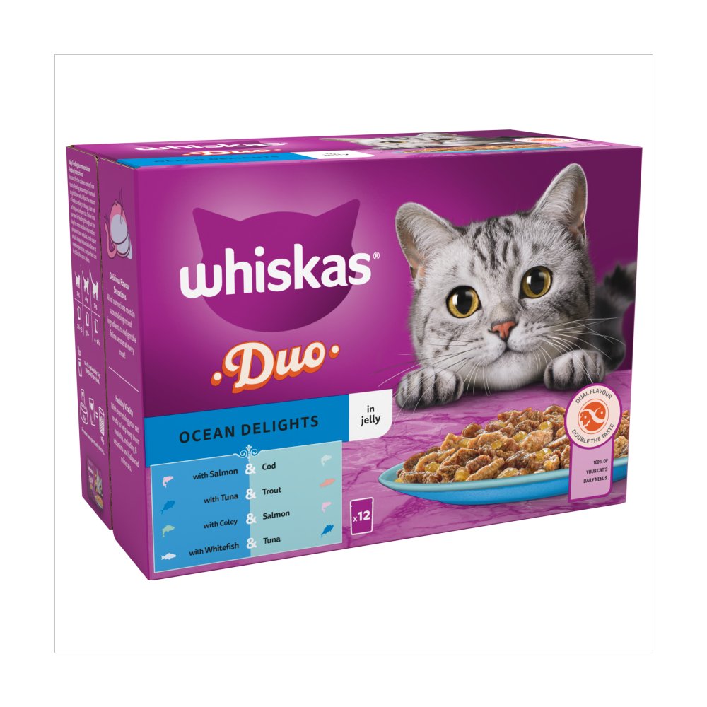 Whiskas 1+ Duo Adult Wet Cat Food Pouches in Jelly 12 x 85g