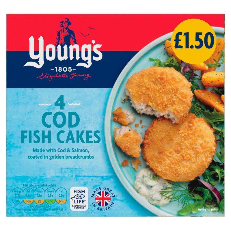 Young's 4 Breaded Cod Fish Cakes 200g Price Marked £1.50