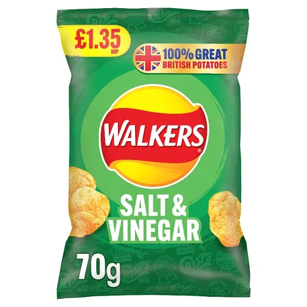 Walkers Crisps Snacks 70g chips - Salt & Vinegar