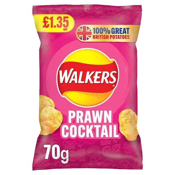 Walkers Crisps Snacks 70g chips - Prawn Cocktail