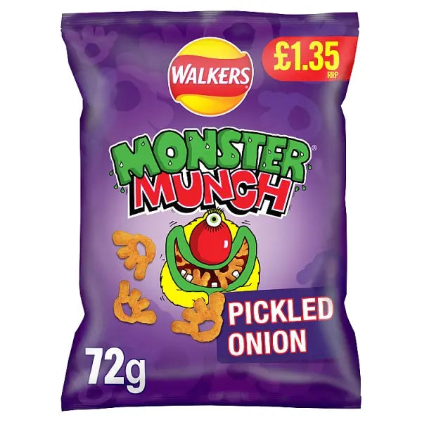 Walkers Monster Munch Snacks Crisps  72g - Pickled Onion