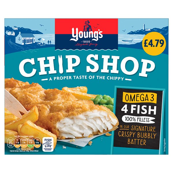Young's Chip Shop 4 Battered Fish Fillets 400g