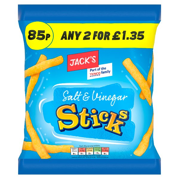 Jack's Crisp Snacks Cheap 85p CRISPS CHEAPESTCRISPS - Sticks Salt & Vinegar
