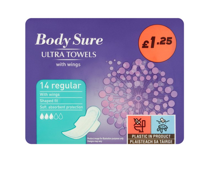 Body Sure 14 Regular Ultra Towels with Wings £1.25