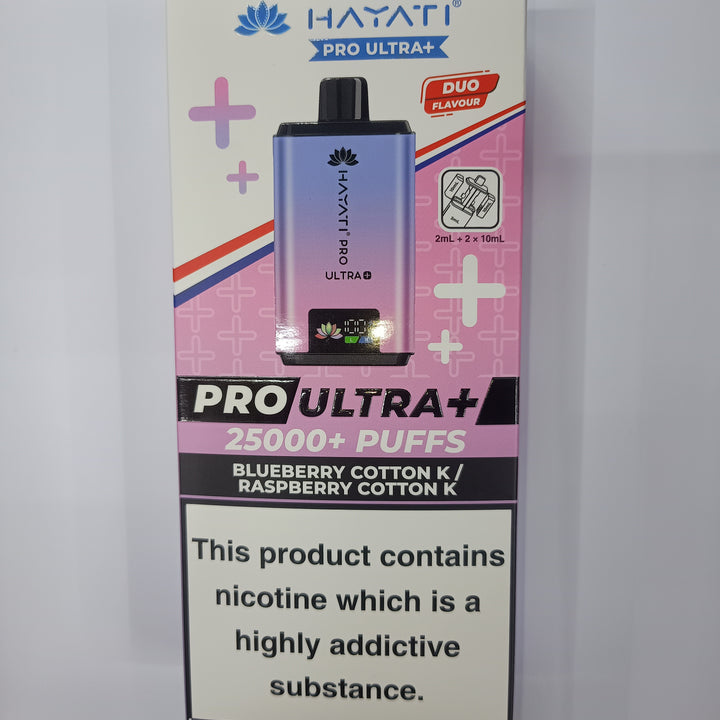 HAYATI PRO ULTRA+ 25000PUFFS(REFILLS DEVICE)BIG VAPES hayativapes hayatiproultra - Blueberry Cotton K/Raspberry Cotton K