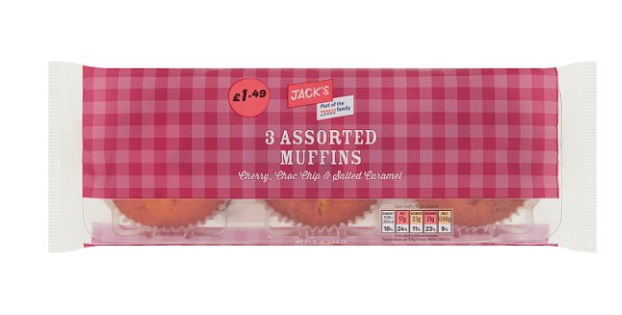 Jack's 3 Assorted Muffins Cherry, Choc Chip & Salted Caramel 273g £1.49PM