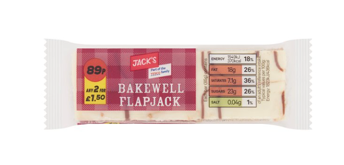 Jack's Bakewell Flapjack 85g 89p 2 for £1.50