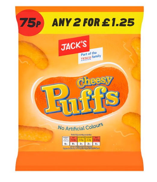 Jack's Cheesy Puffs 60g 75p 2 for £1.25
