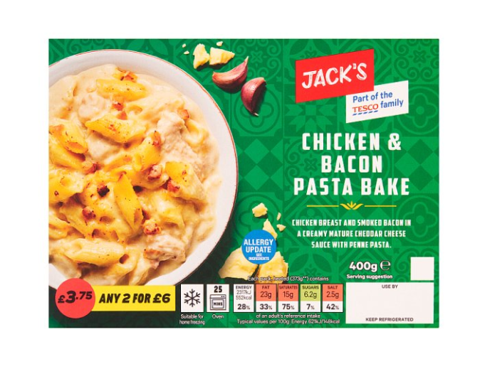 Jack's Chicken & Bacon Pasta Bake 400g £3.75 2 for 6.00