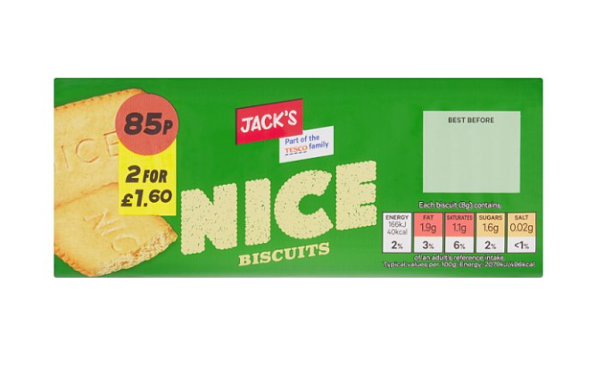 Jack's Nice Biscuits 200g 0.85p 2 for £1.60
