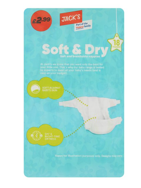 Jack's Soft & Dry Size 3 18 Nappies £2.99PM