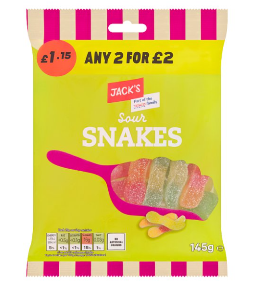 Jack's Sour Snakes 145g £1.15 2 for £2
