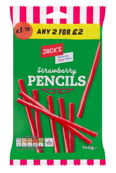 Jack's Strawberry Pencils 140g £1.15 2 for £2