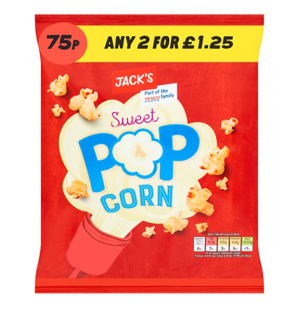 Jack's Sweet Popcorn 50g 75p 2 for £1.25