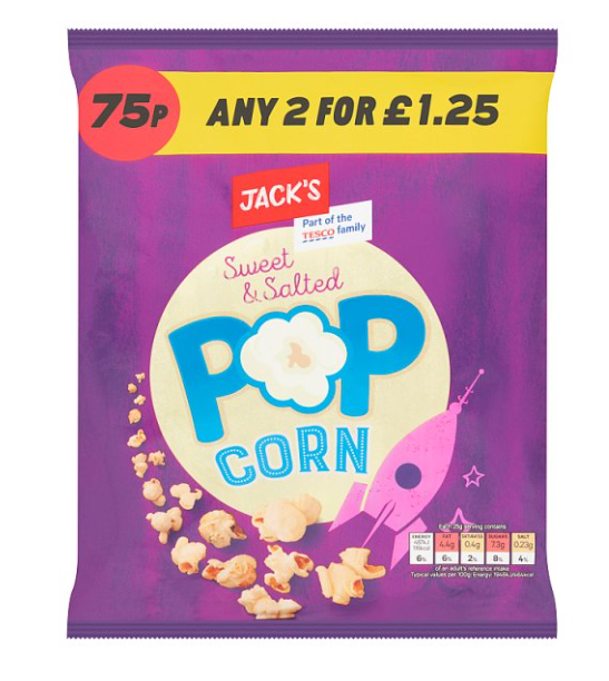 Jack's Sweet & Salted Pop Corn 50g 75p 2 for £1.25