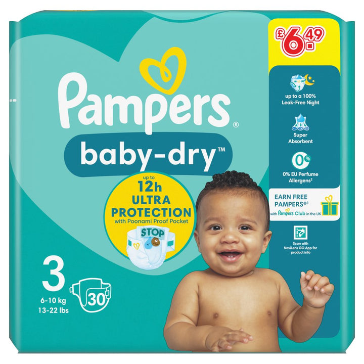 Pampers Baby-Dry Size 3, 30 Nappies, 6kg-10kg £6.49