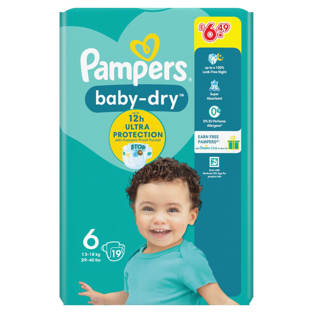 Pampers Baby-Dry Size 6, 19 Nappies, 13kg-18kg £6.49