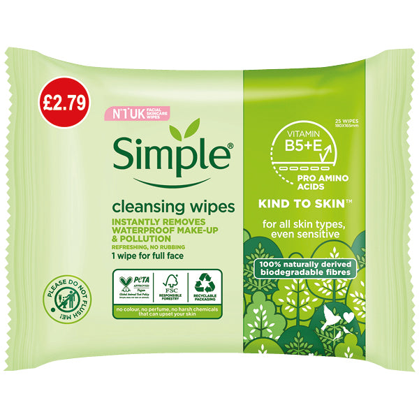 Simple Cleansing Wipes Box Pm £2.79 25s