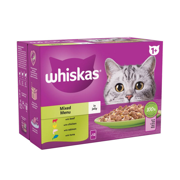 Whiskas 1+ Fish Favourites Adult Wet Cat Food Pouches in Jelly 12 x 85g - Mixed Menu