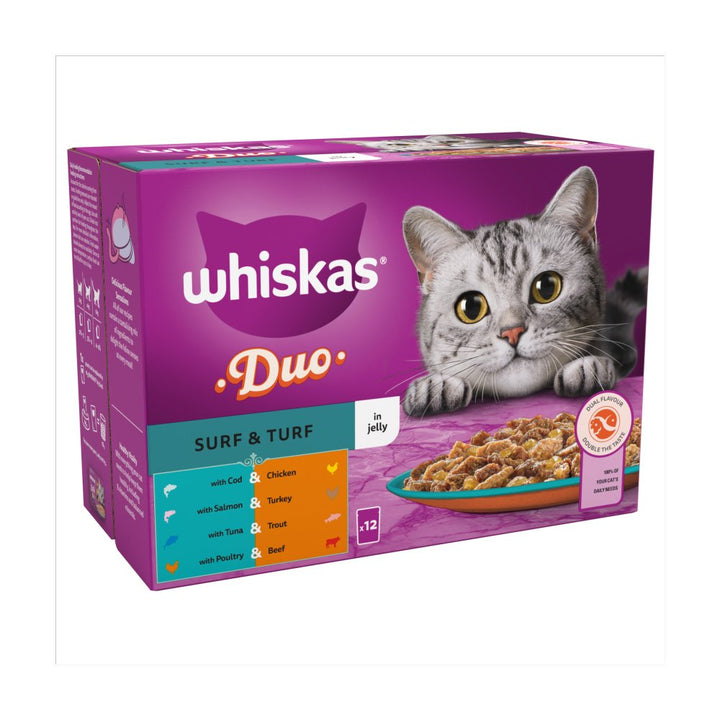 Whiskas 1+ Duo Adult Wet Cat Food Pouches in Jelly 12 x 85g - Surf & Turf