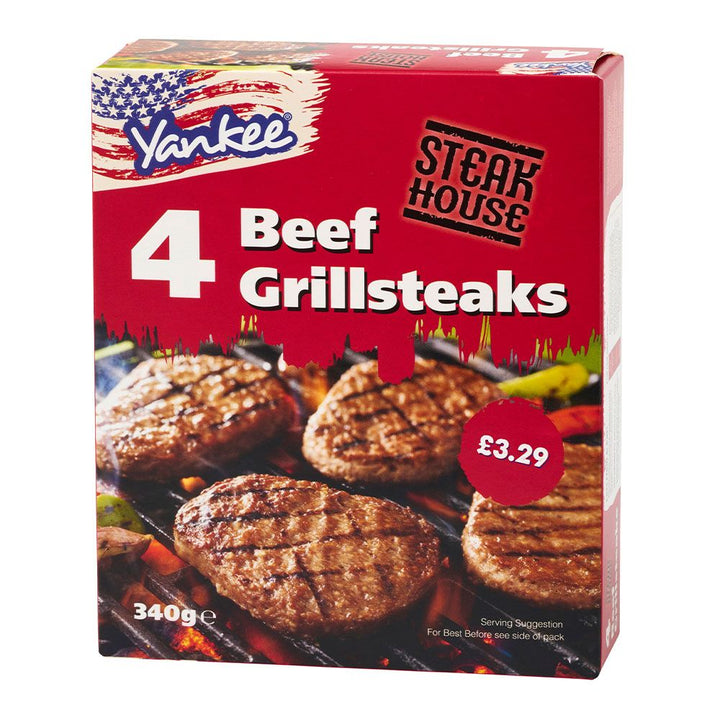 Yankee 4 Beef Grills 340g Price Marked £3.29PM