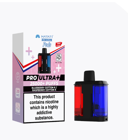 Hayati Pro Ultra+ 25000 puffs Pods(big vapes refilled pods) - Blueberry Cotton K/Raspberry Cotton K