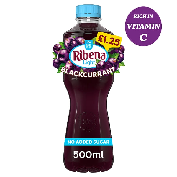 Ribena Light Not Added Sugar Juice Drink 500ml - Light Balckcurrant