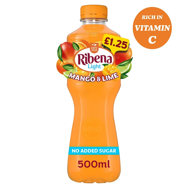 Ribena Light Not Added Sugar Juice Drink 500ml - Light Mango & Lime