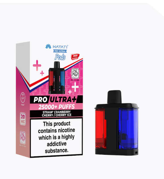 Hayati Pro Ultra+ 25000 puffs Pods(big vapes refilled pods) - Straw Cranberry Cherry/Cherry Ice